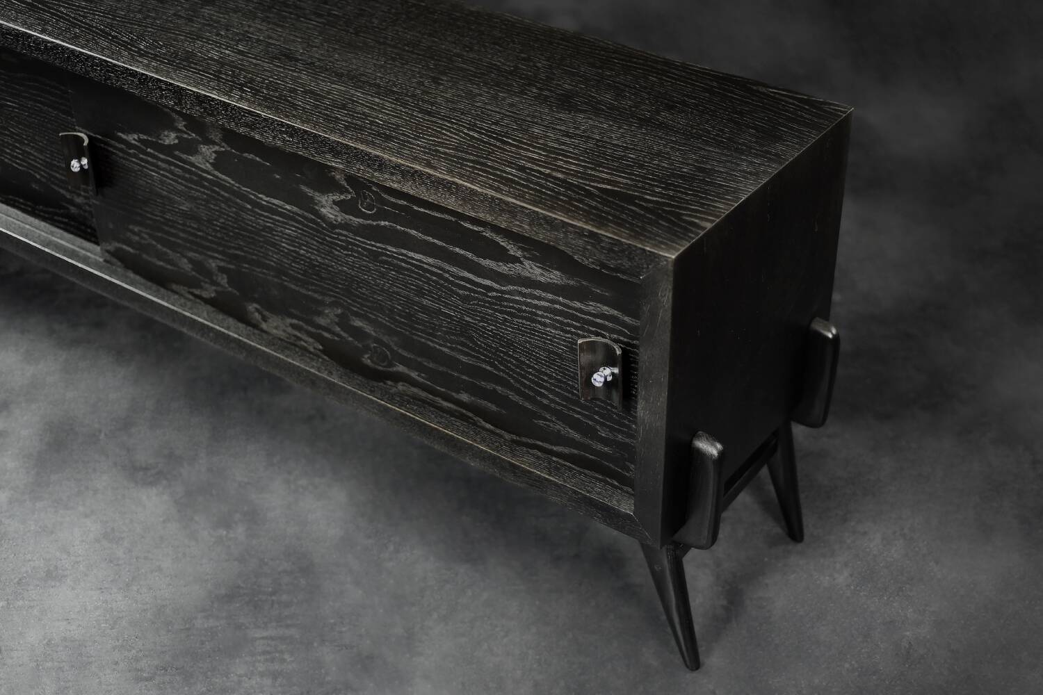 Mid-Century Modern Scandinavian Buffet in Dark Oak with Wooden and Metal Handles, 1960s