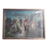 Tableau ancien à l'huile représentant une scène équestre