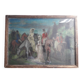 Old oil painting representing an equestrian scene