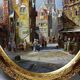 Large painting urban scene oil on wood framed John Haanstra vintage