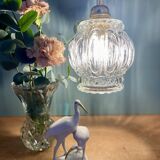 Vintage globe pendant light in transparent bubbled glass