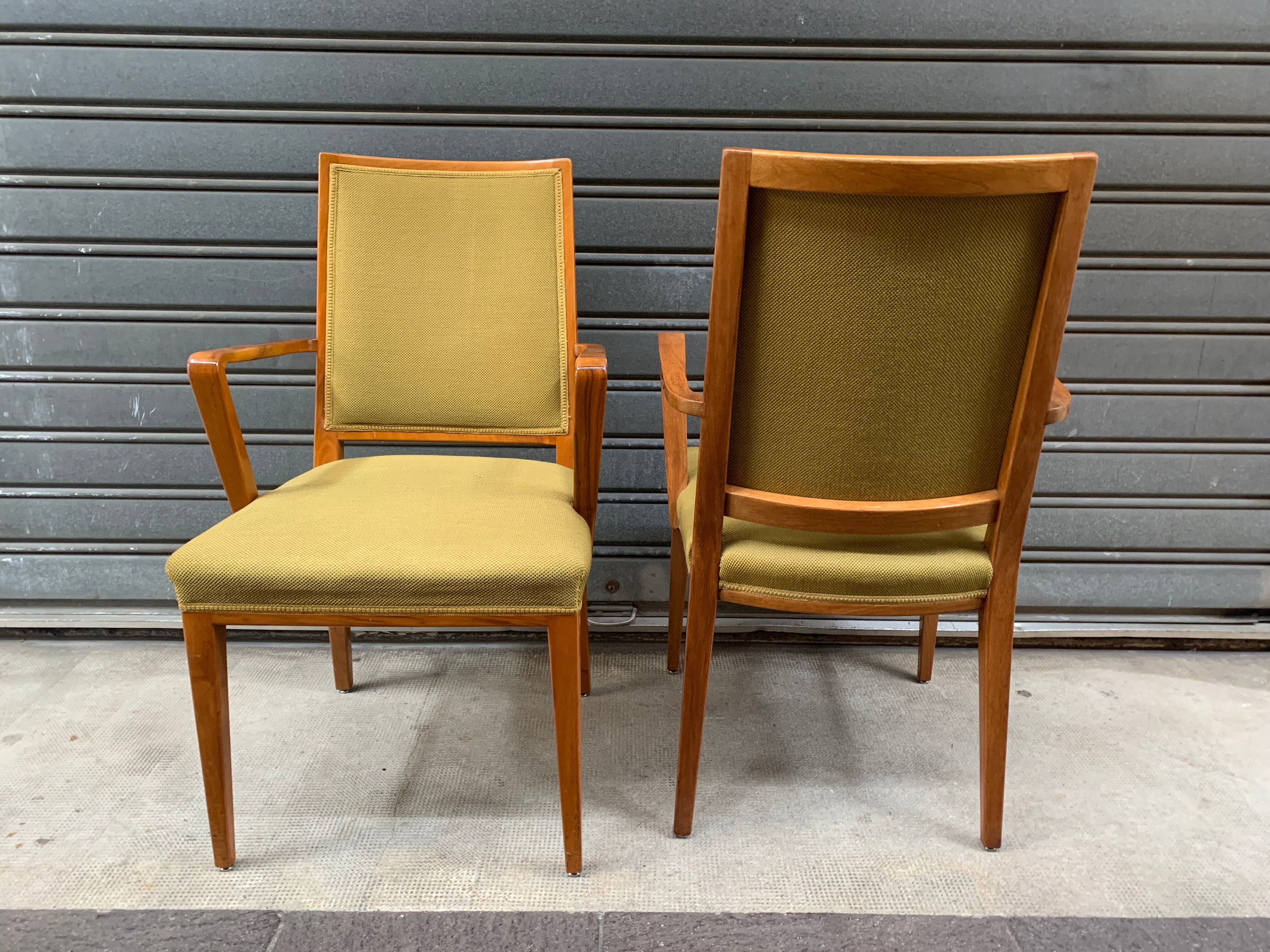 Pair of bridge armchairs light green fabrics 1960s.