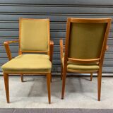 Paire de fauteuils bridge tissus vert clair années 1960.