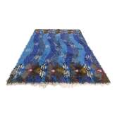 Vintage wave design blue Rya rug 202 cm x 145 cm, 1970s