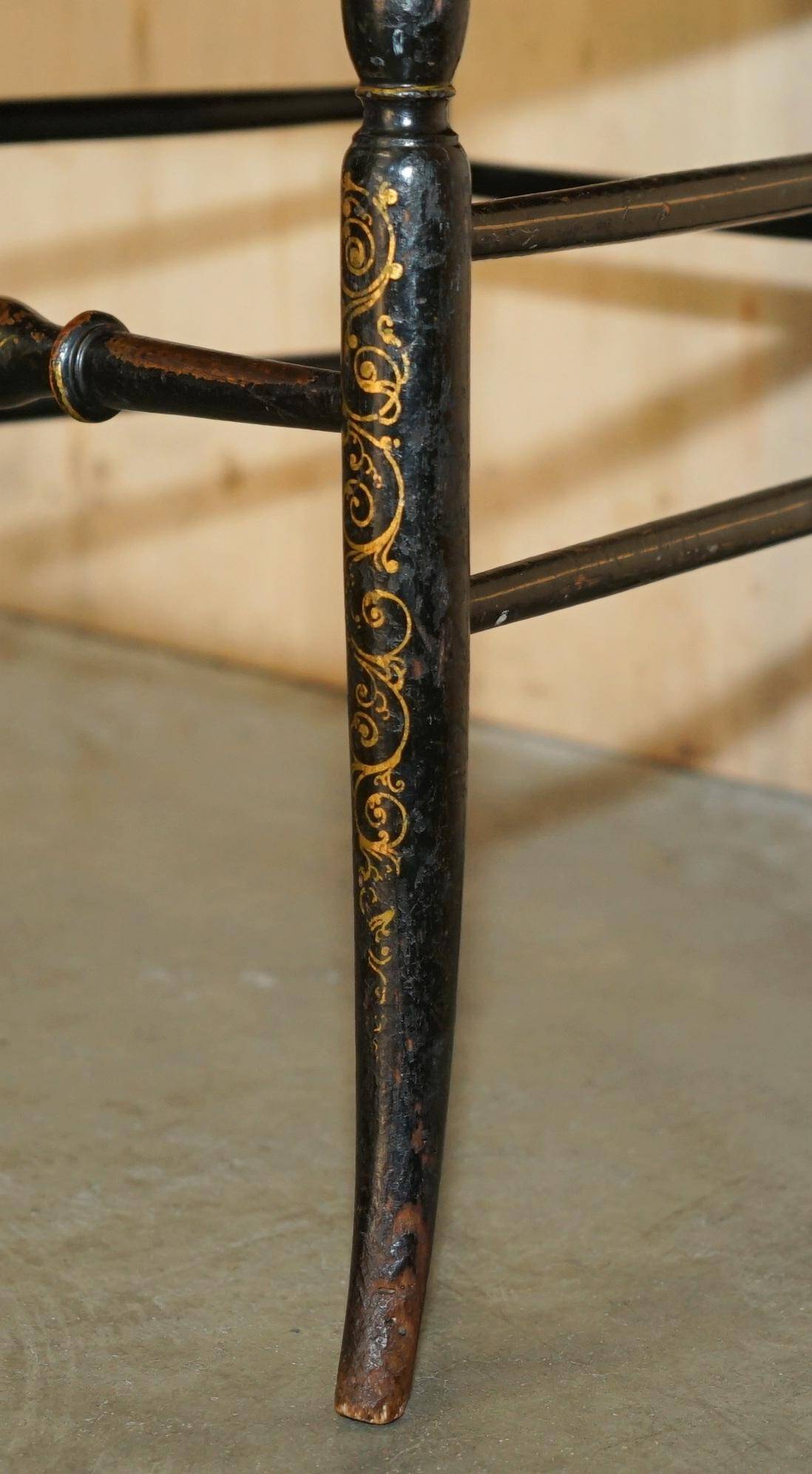 Regency Antique 1815 Occasional Chair in Ebonised Wood, Mother of Pearl, Silk and Chesterfield Upholstered Seat