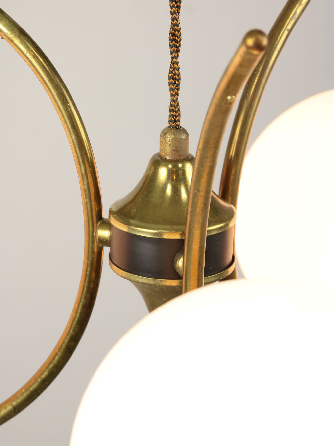 Mid century italian brass and opaline chandelier