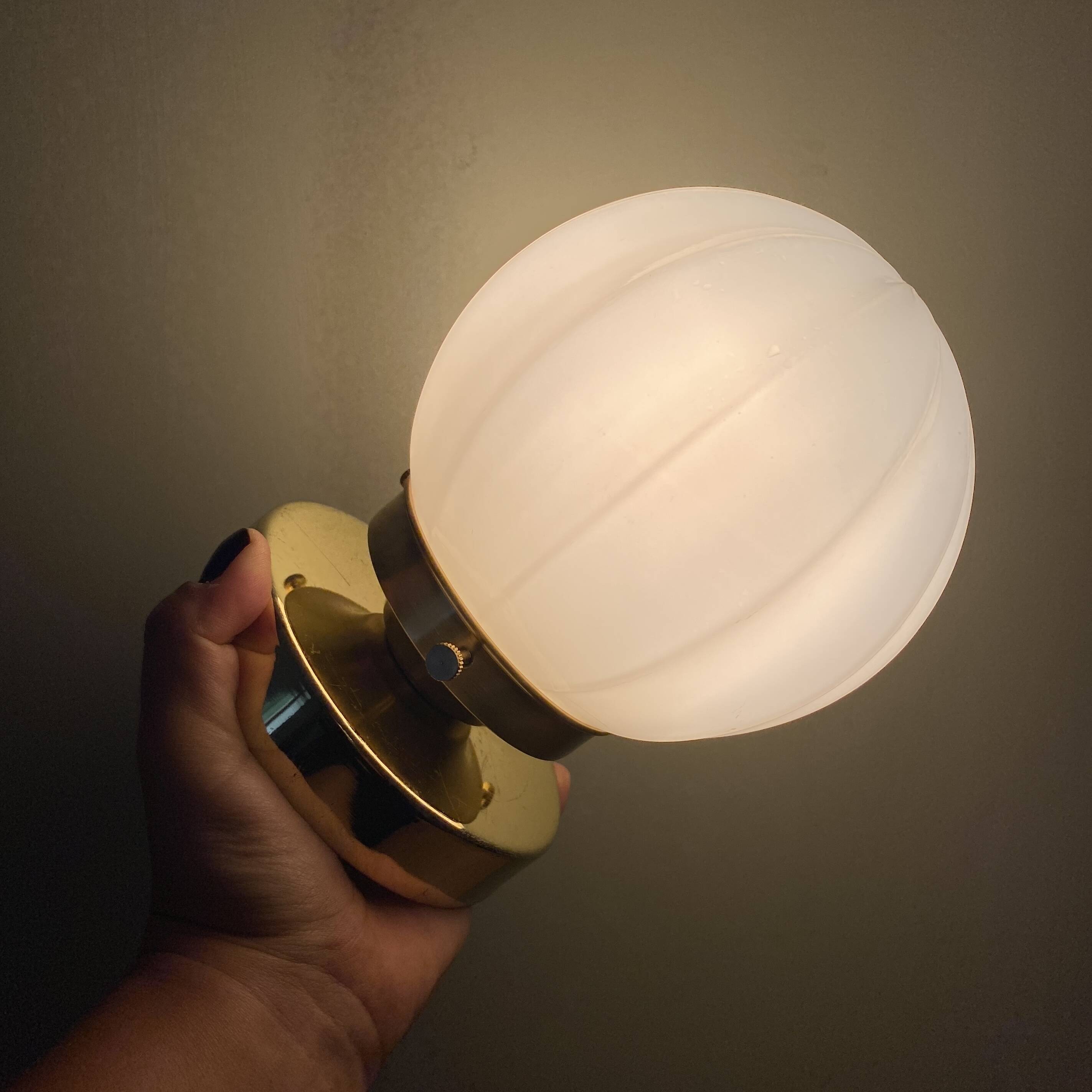 Vintage globe wall / ceiling light in white opaline