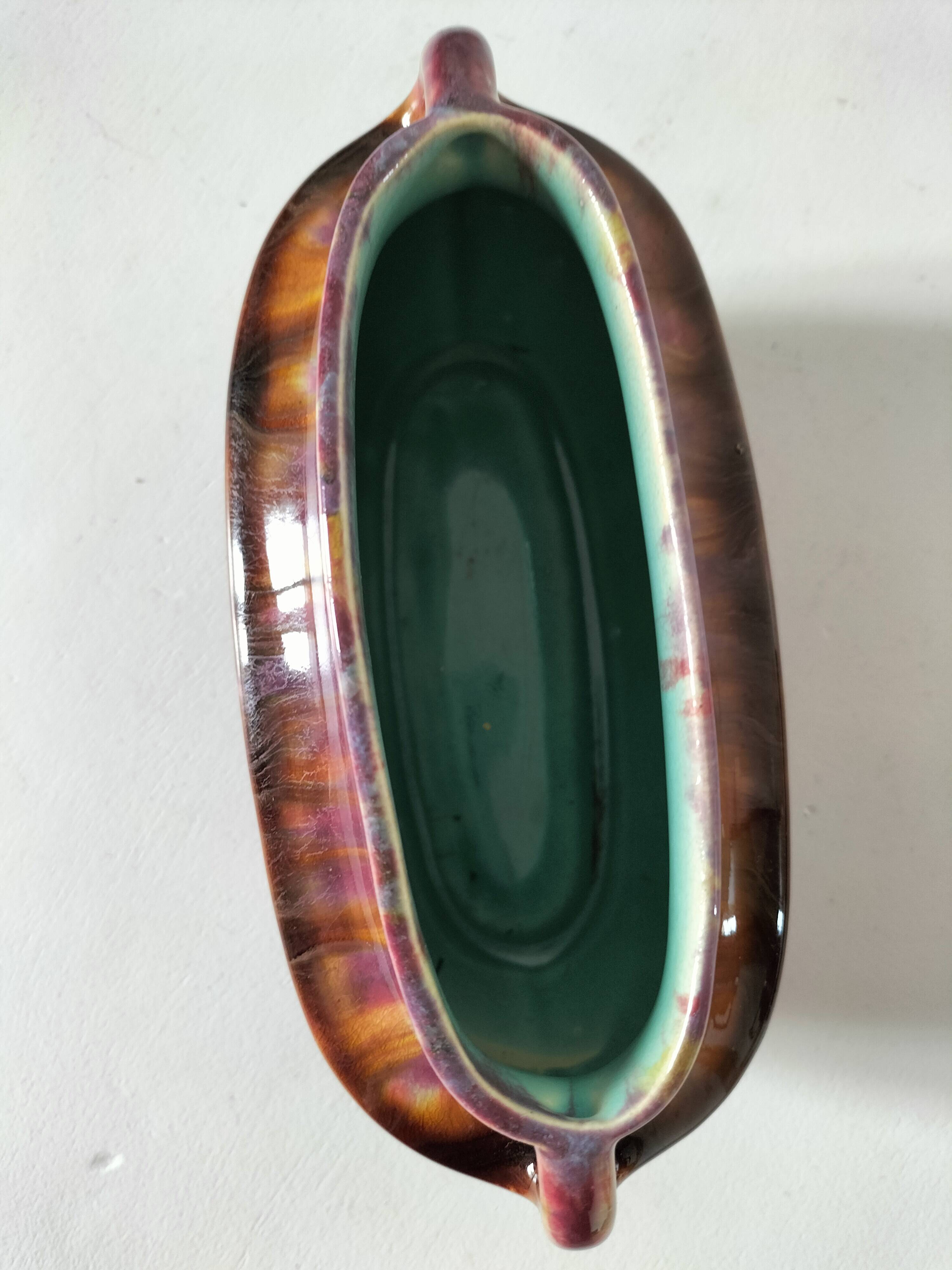 Oval ceramic vase with handles, glazed, 20th century.