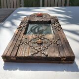 Ancient brutalist oriental wooden mirror 23x53cm