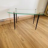 Coffee table from the 50s/60s, glass, brass, black metal.