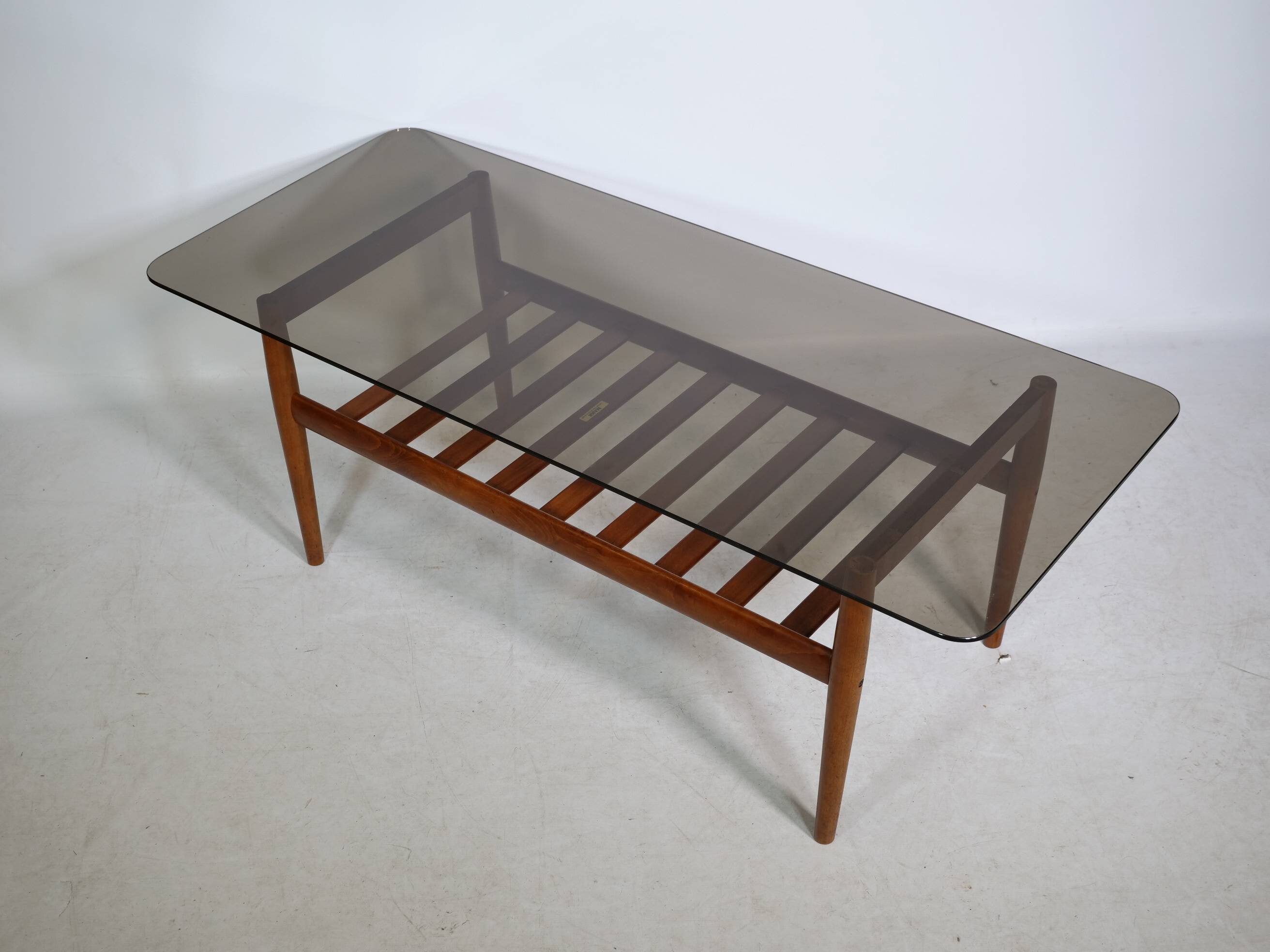 Mid-Century Design Teak Coffee Table with Smoked Glass by Möbel Mann, 1960s