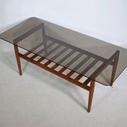 Mid-Century Design Teak Coffee Table with Smoked Glass by Möbel Mann, 1960s