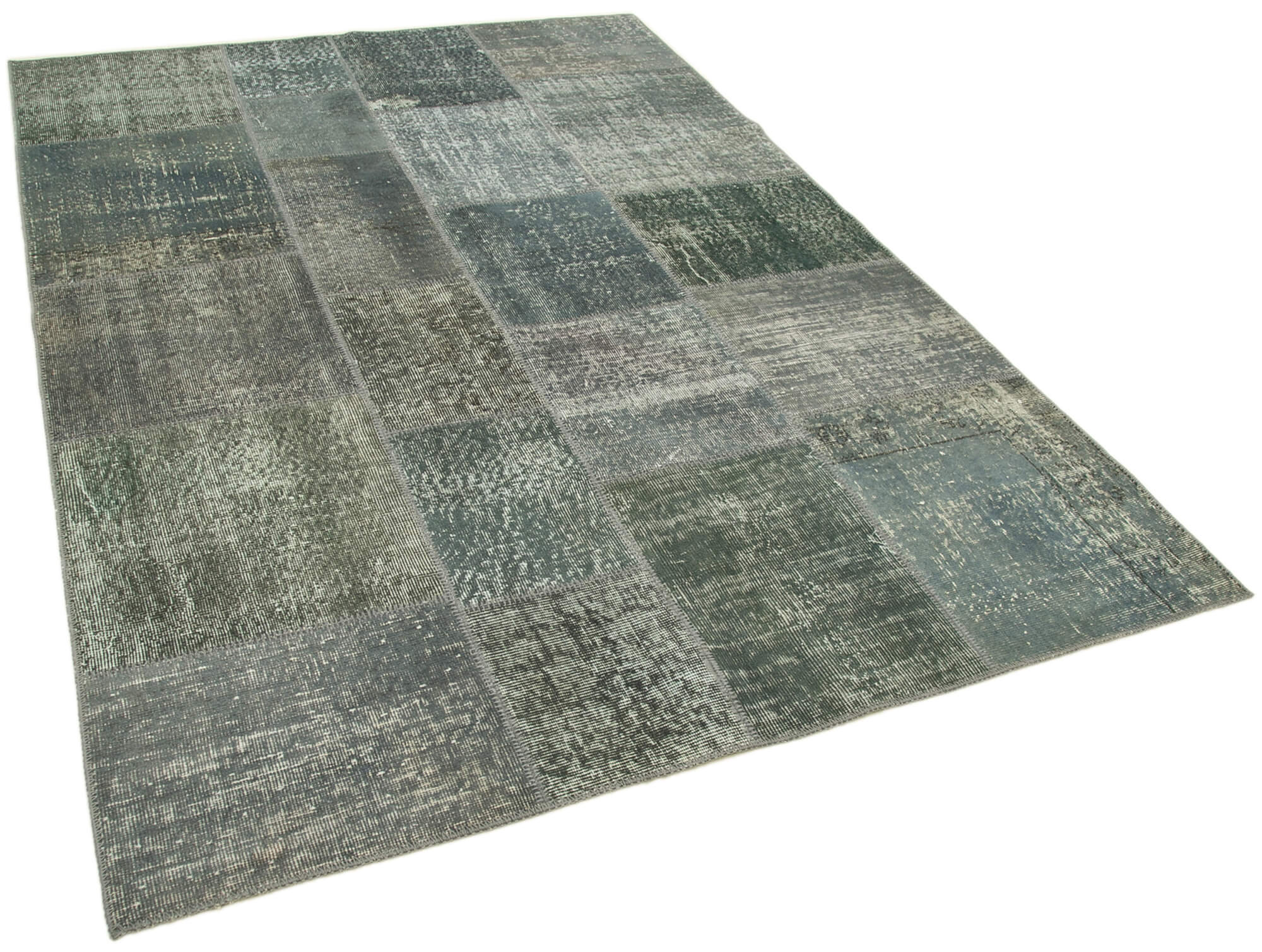 Hand-Knotted Turkish Vintage 170 cm x 245 cm Grey Patchwork Rug