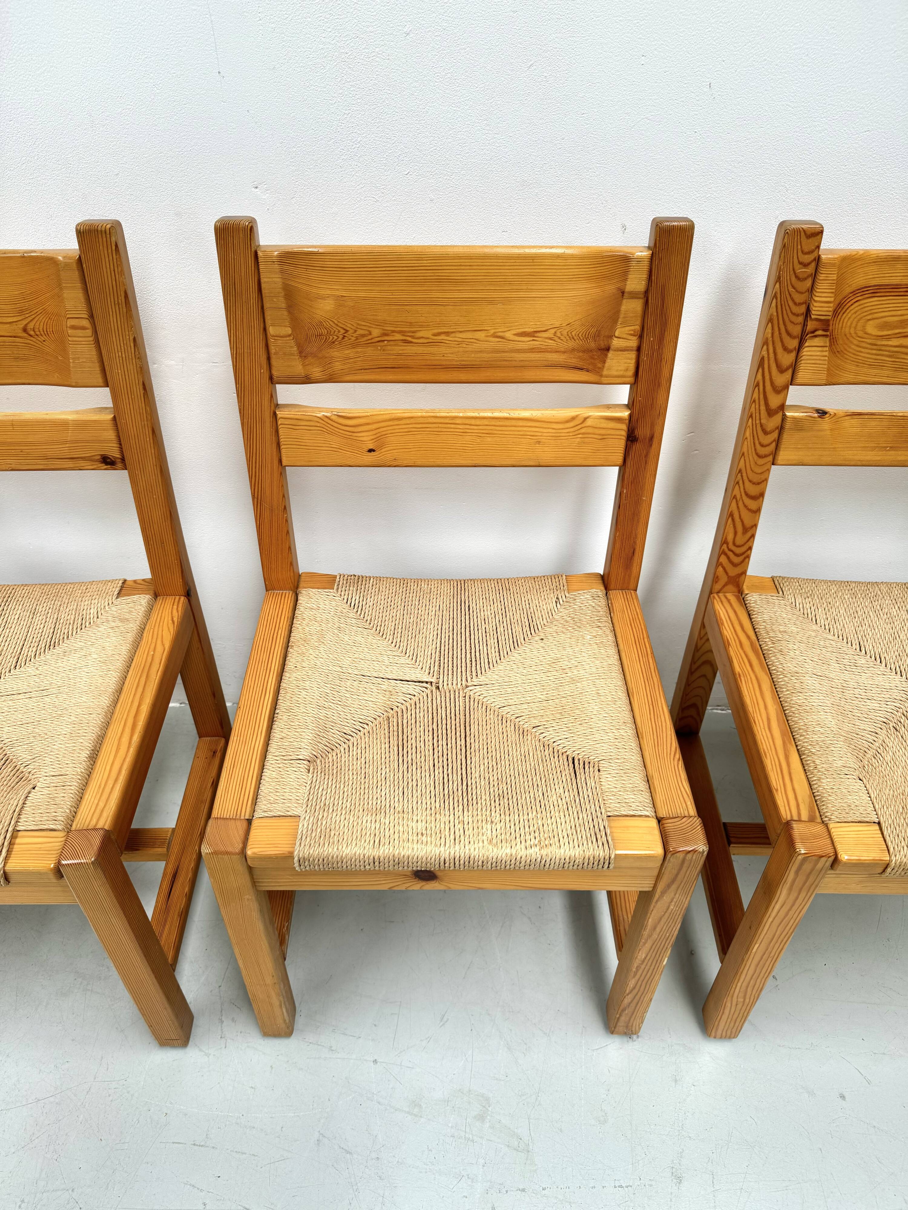 Chaises danoises vintage en pin avec corde en papier par TP Design pour Gm Møbler, années 1970, lot de 6