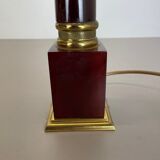 Rare Modernist Red Catalina and Brass Tube Table Light, Italy, 1960s