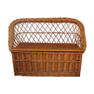 Vintage rattan bench toy chest