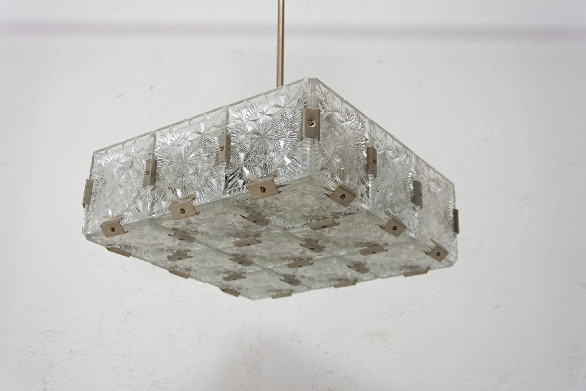 Glass and chromed steel pendant lamp by Kamenický Senov, 1970