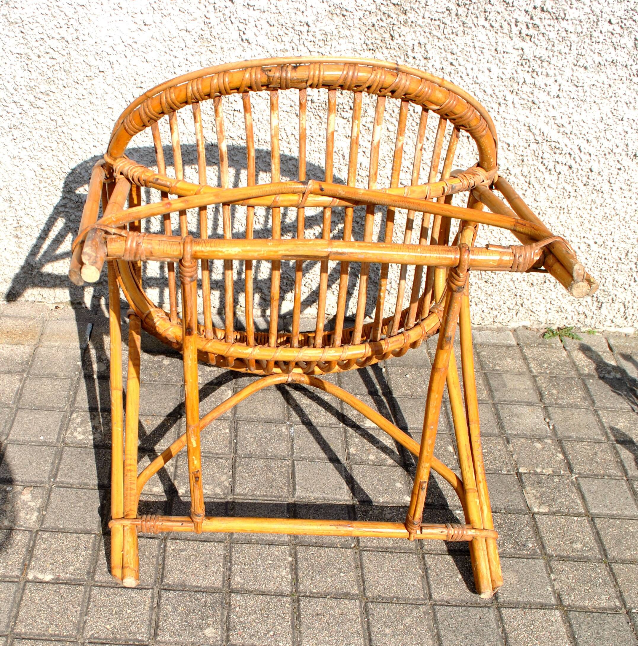 Vintage balcony garden furniture armchairs and table bamboo and rattan 1960