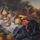 Grande peinture italienne du XVIIe siècle, nature morte antique avec des fruits.
