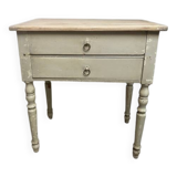 Antique side table – weathered wood & raw waxed top