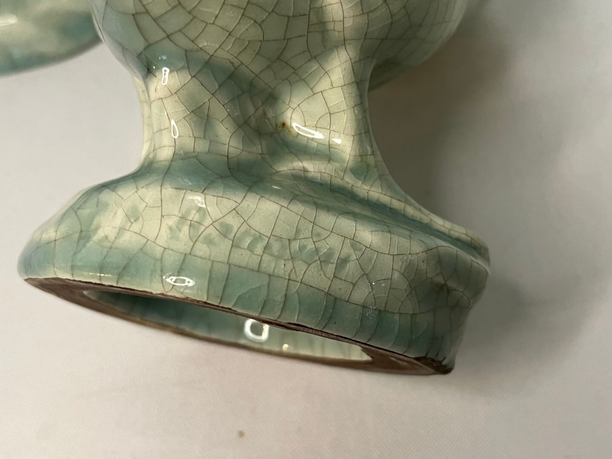 Art Deco Pair cormorants cracked ceramic signed circa 1940