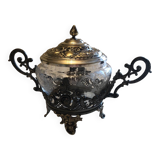 Silver-plated metal and crystal sugar bowl