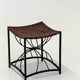French elegant vintage stool with black metal and brown leather