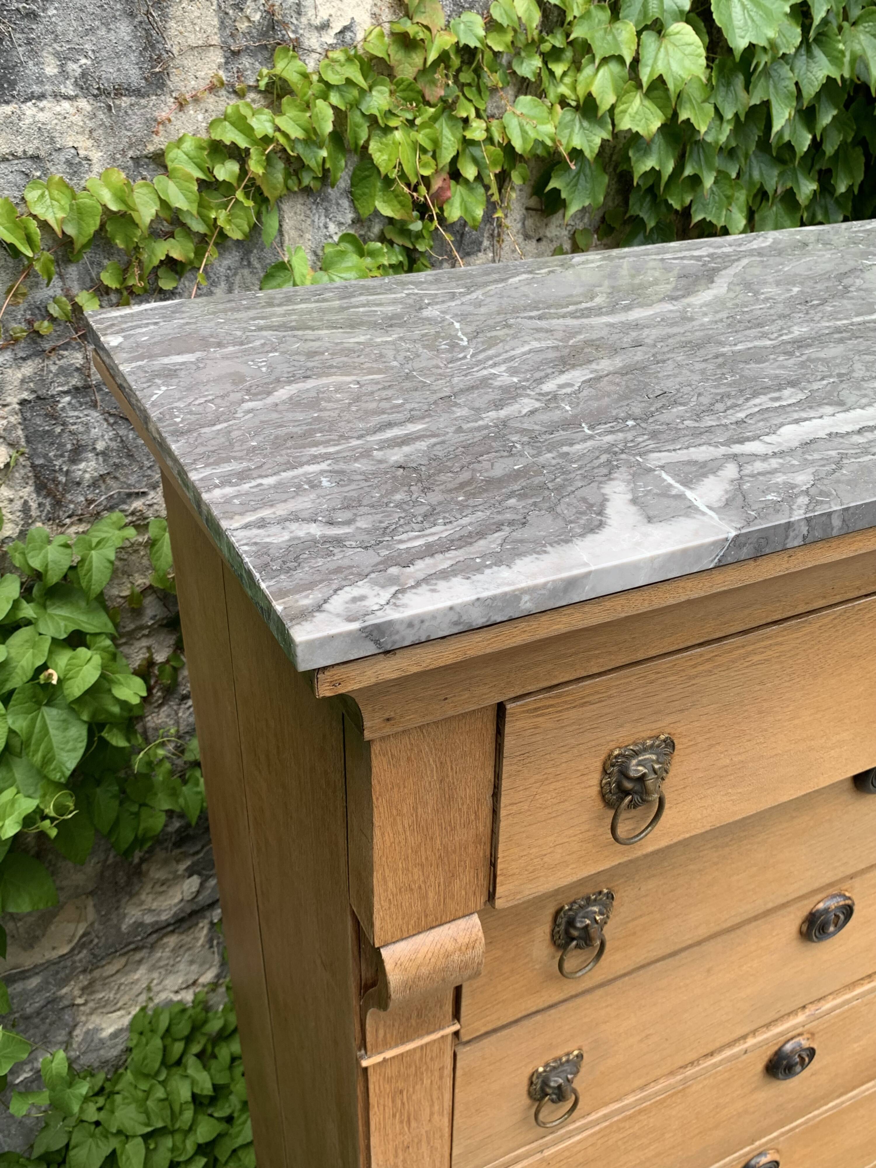 Empire high chest of drawers in solid raw oak