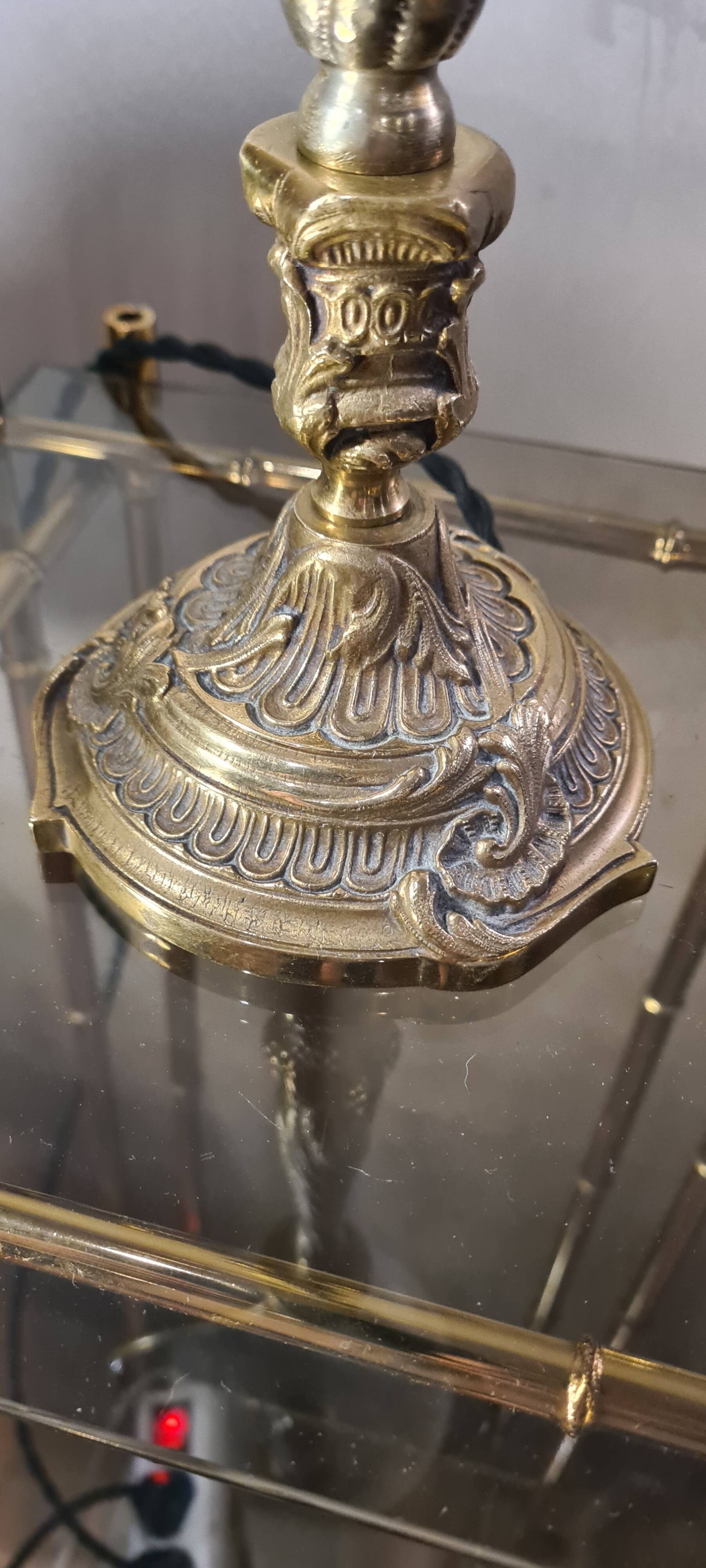 Old lamp in bronze and opaque glass