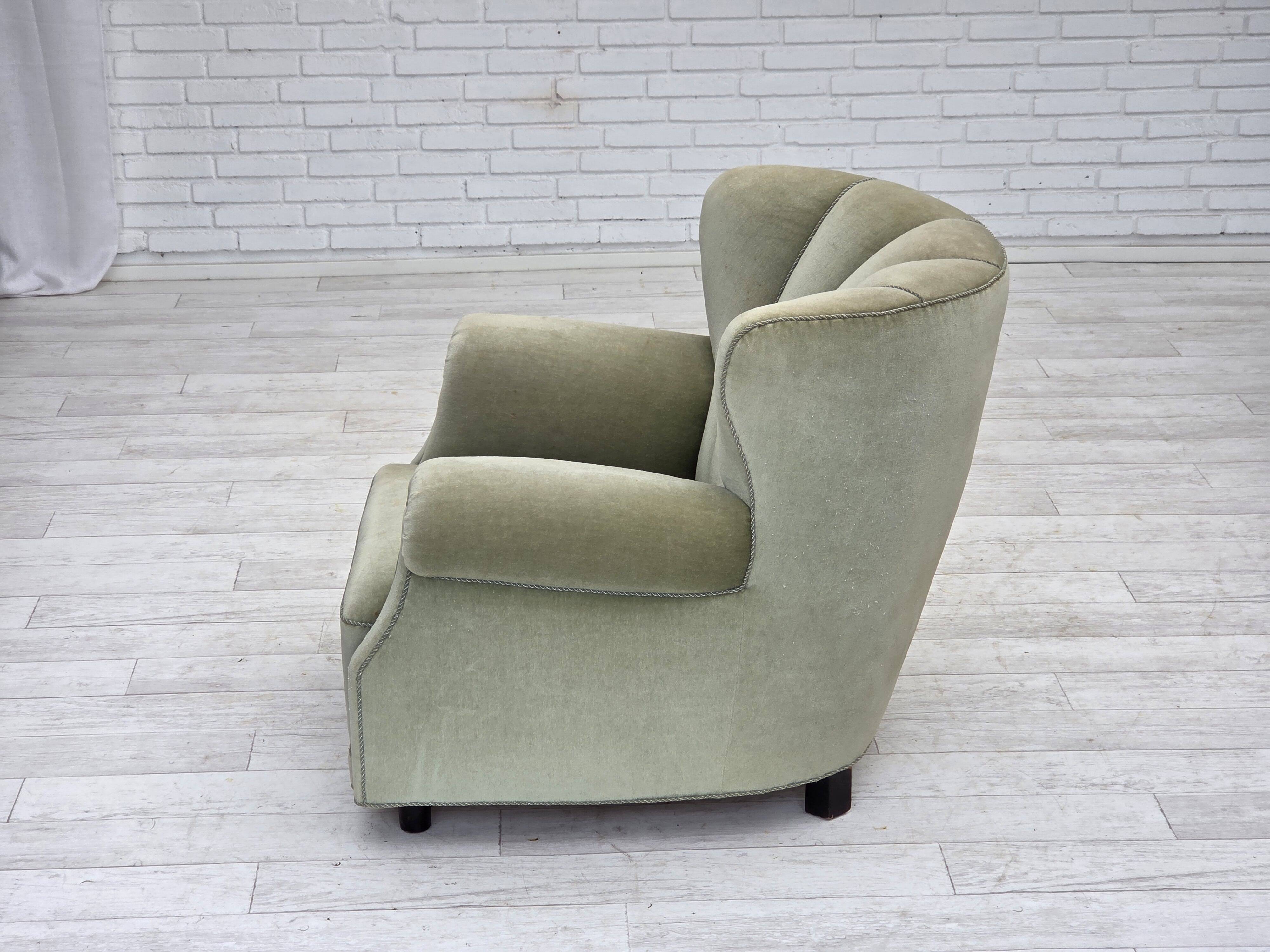 1970s, Danish relax armchair, light green furniture velour