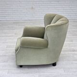 1970s, Danish relax armchair, light green furniture velour
