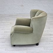 Fauteuil relax danois des années 1970, velours d'ameublement vert clair