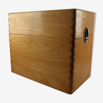 Boîte en bois de hêtre rangement trieur fiche vintage deco bureau annees 50 à 70