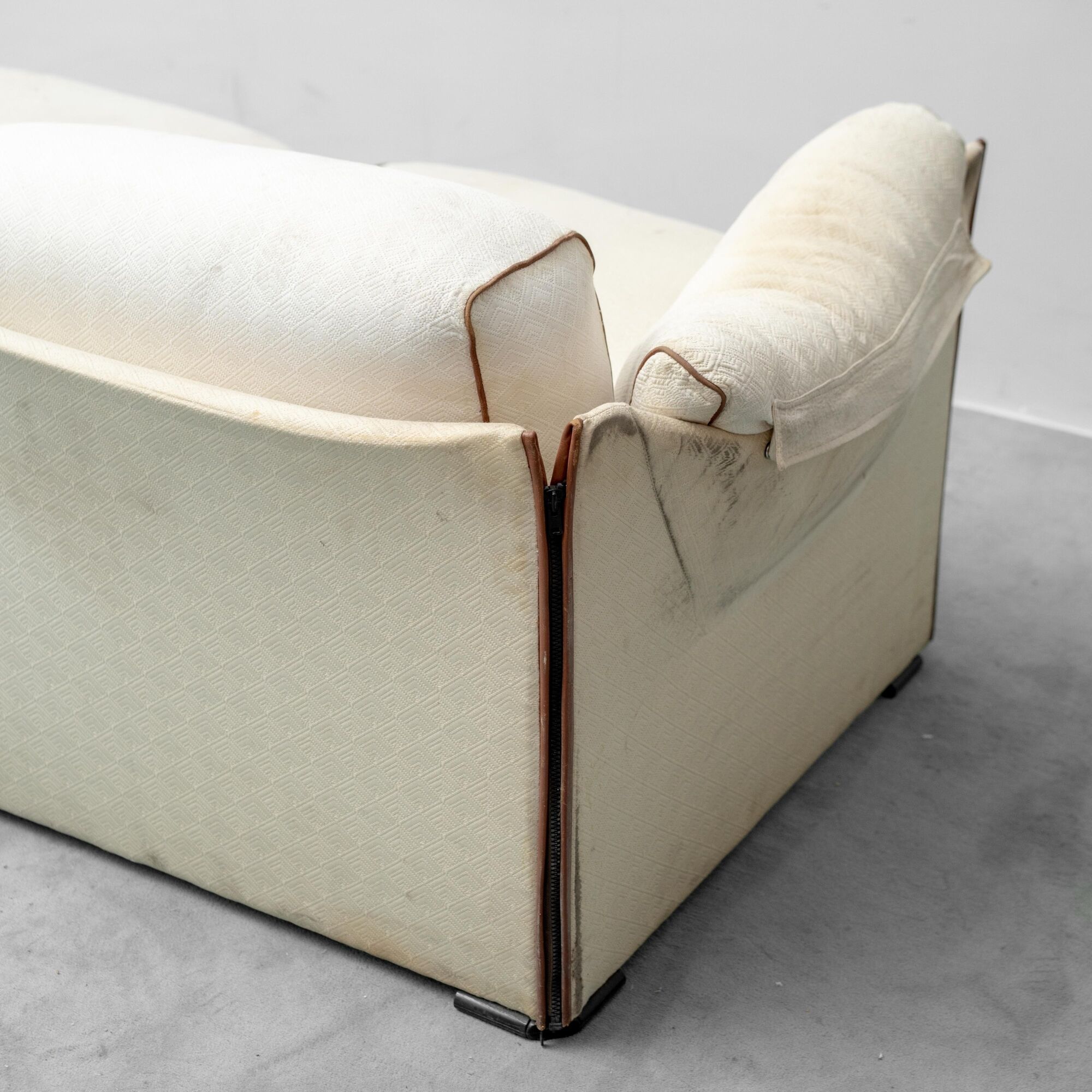 Vintage 2-seater sofa in beige and brown fabric, 1970s modernist