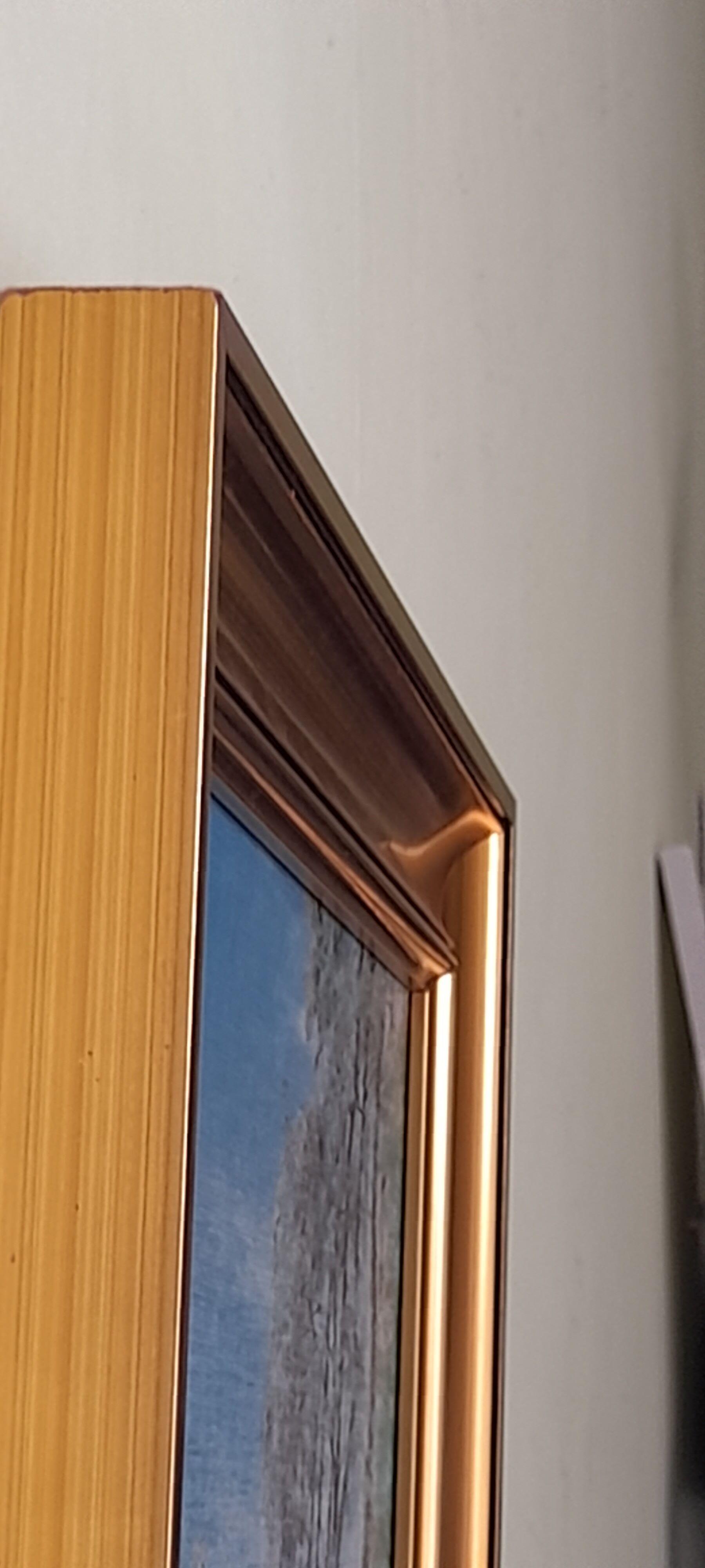 Painting landscape tree and river, golden frame, signature to identify