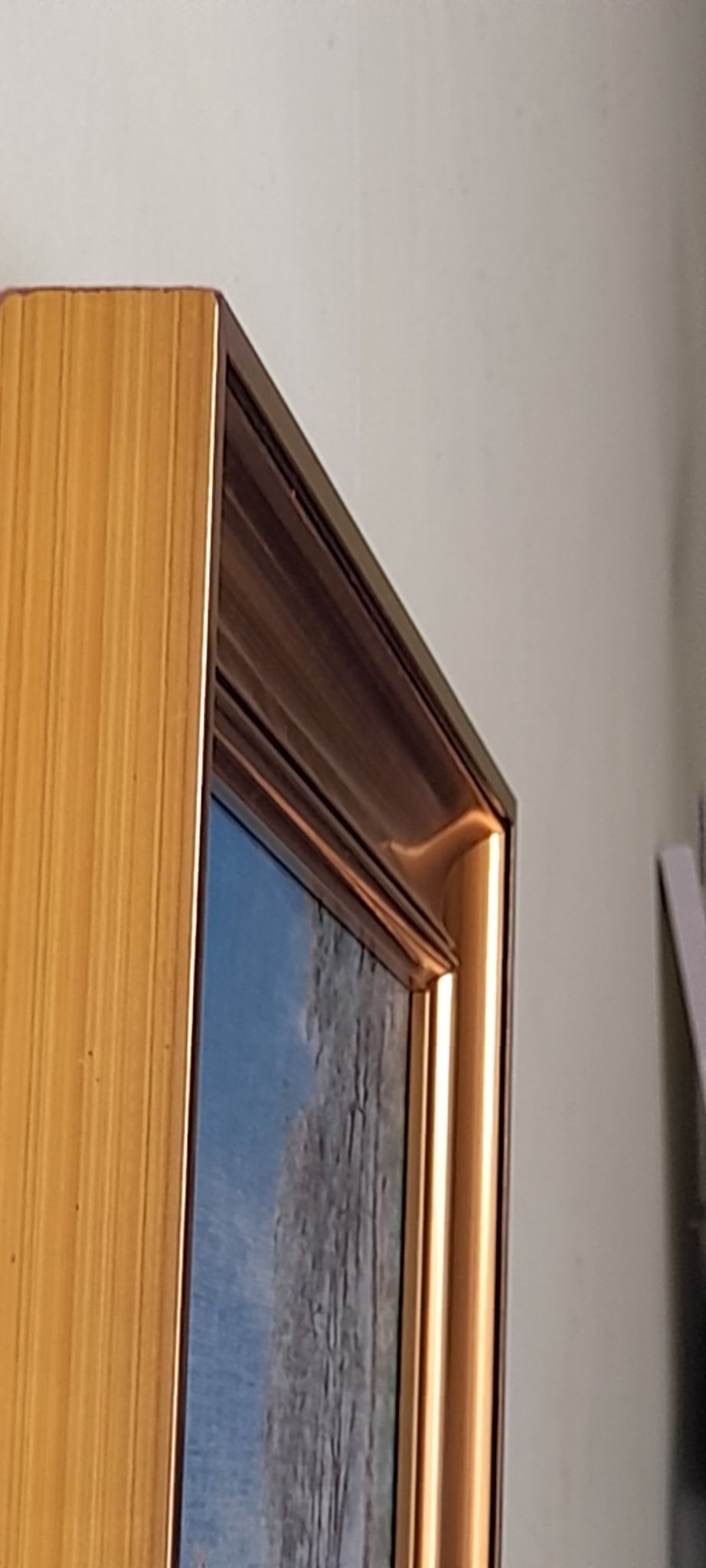 Painting landscape tree and river, golden frame, signature to identify