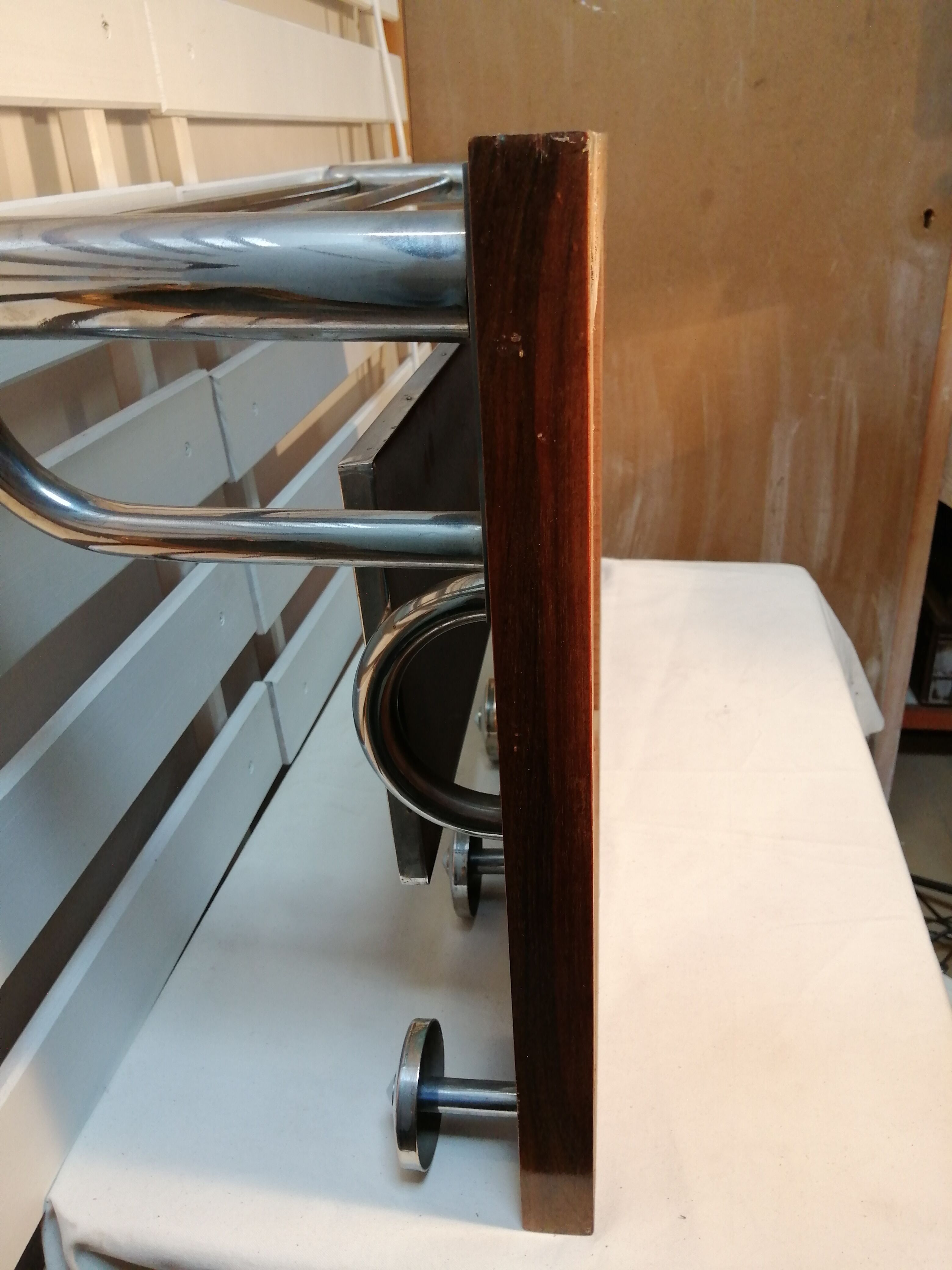 Art Deco wall rack - wood and chrome - vintage