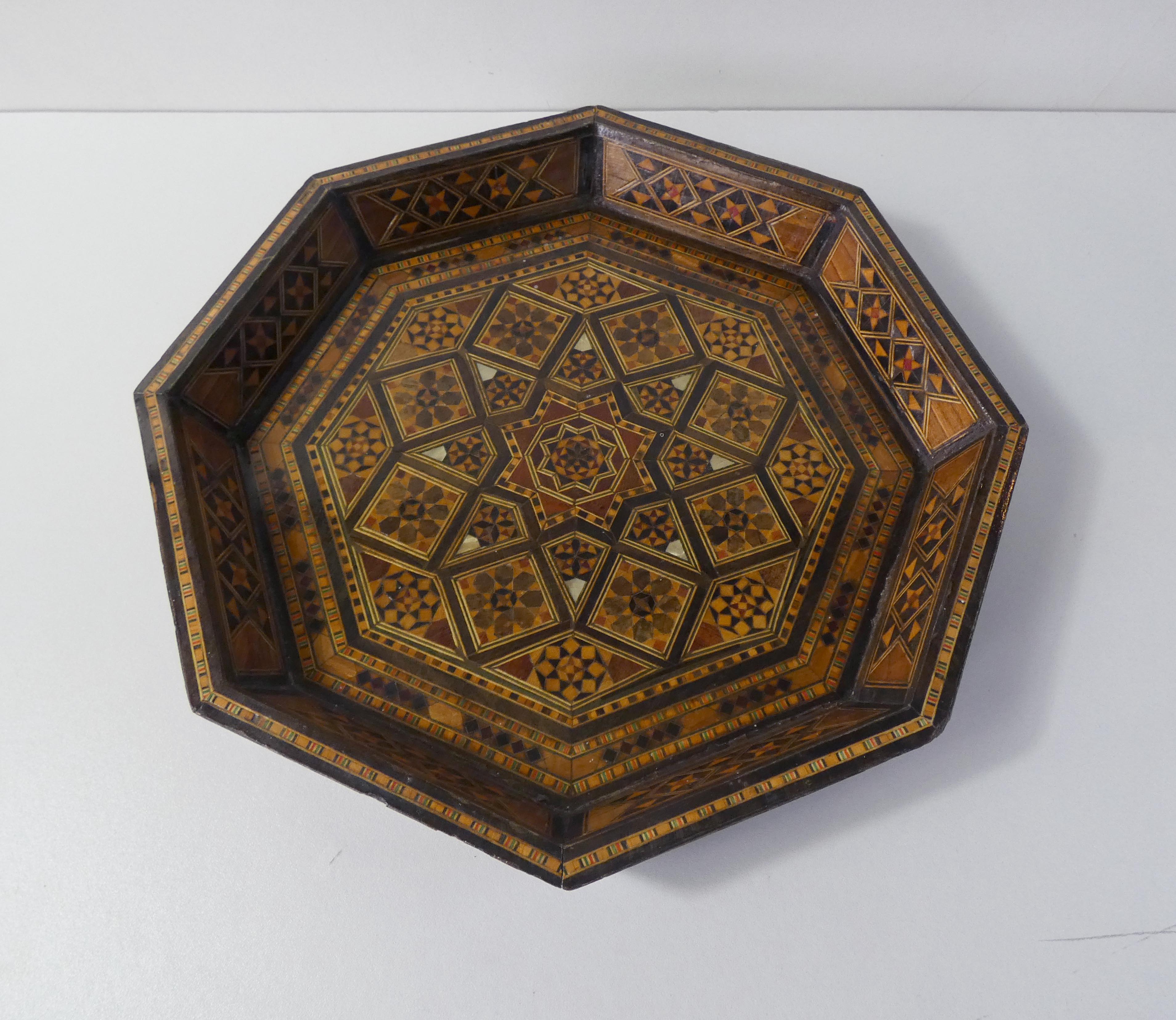 Oriental wooden marquetry tray