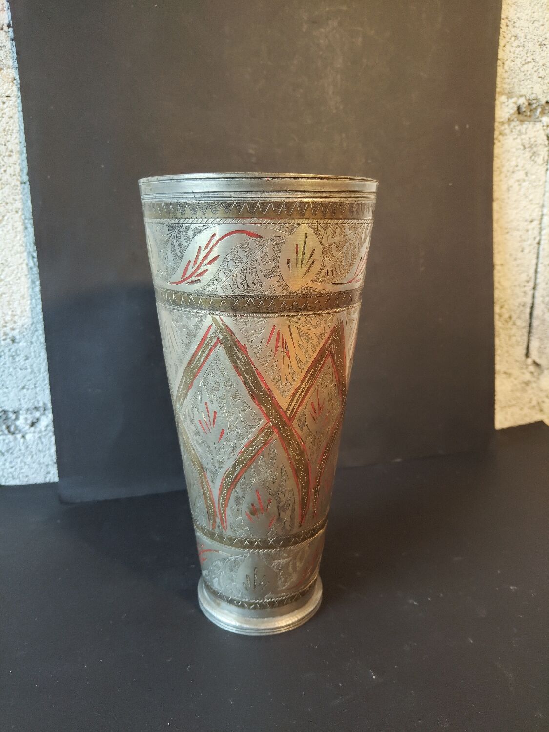 Antique engraved brass lassi glass – Indian artisanal bohemian vase