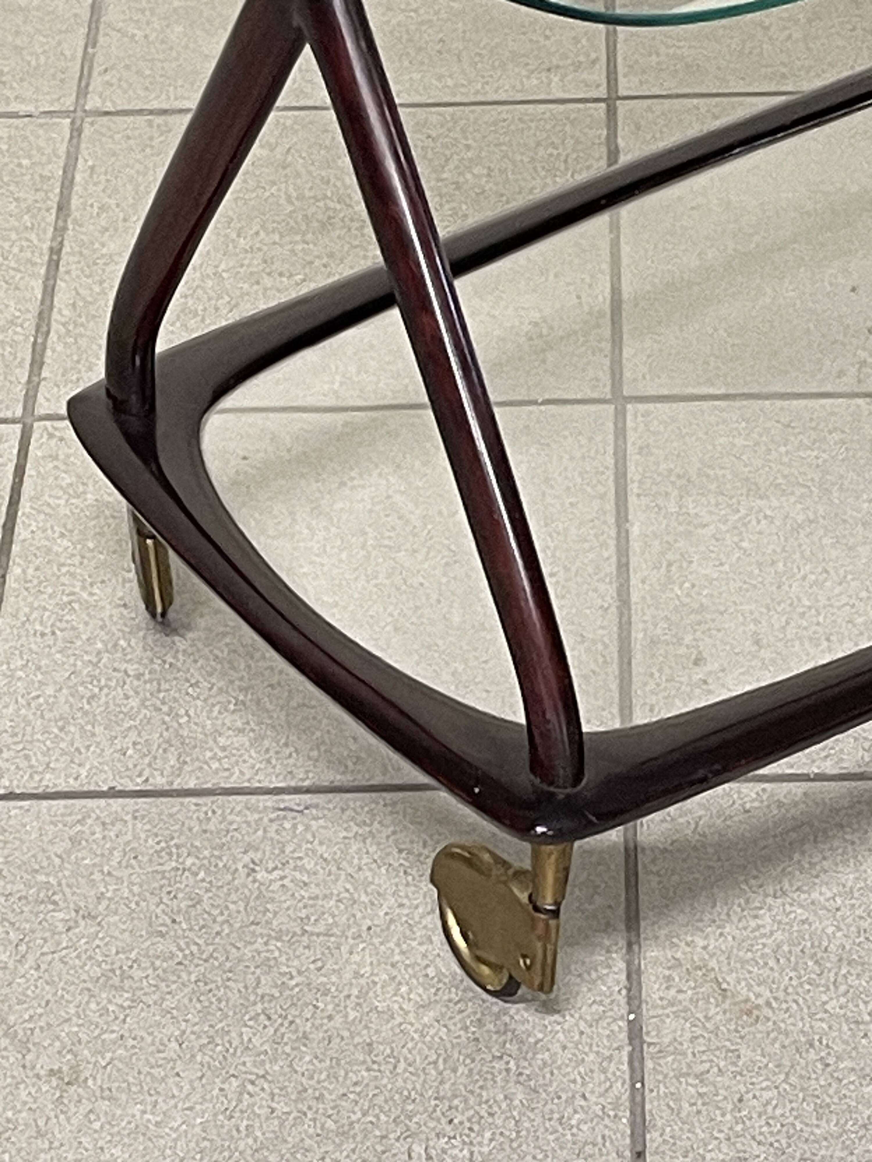 Cesare Lacca 1950 Italian Bar Cart with Brass Wheels