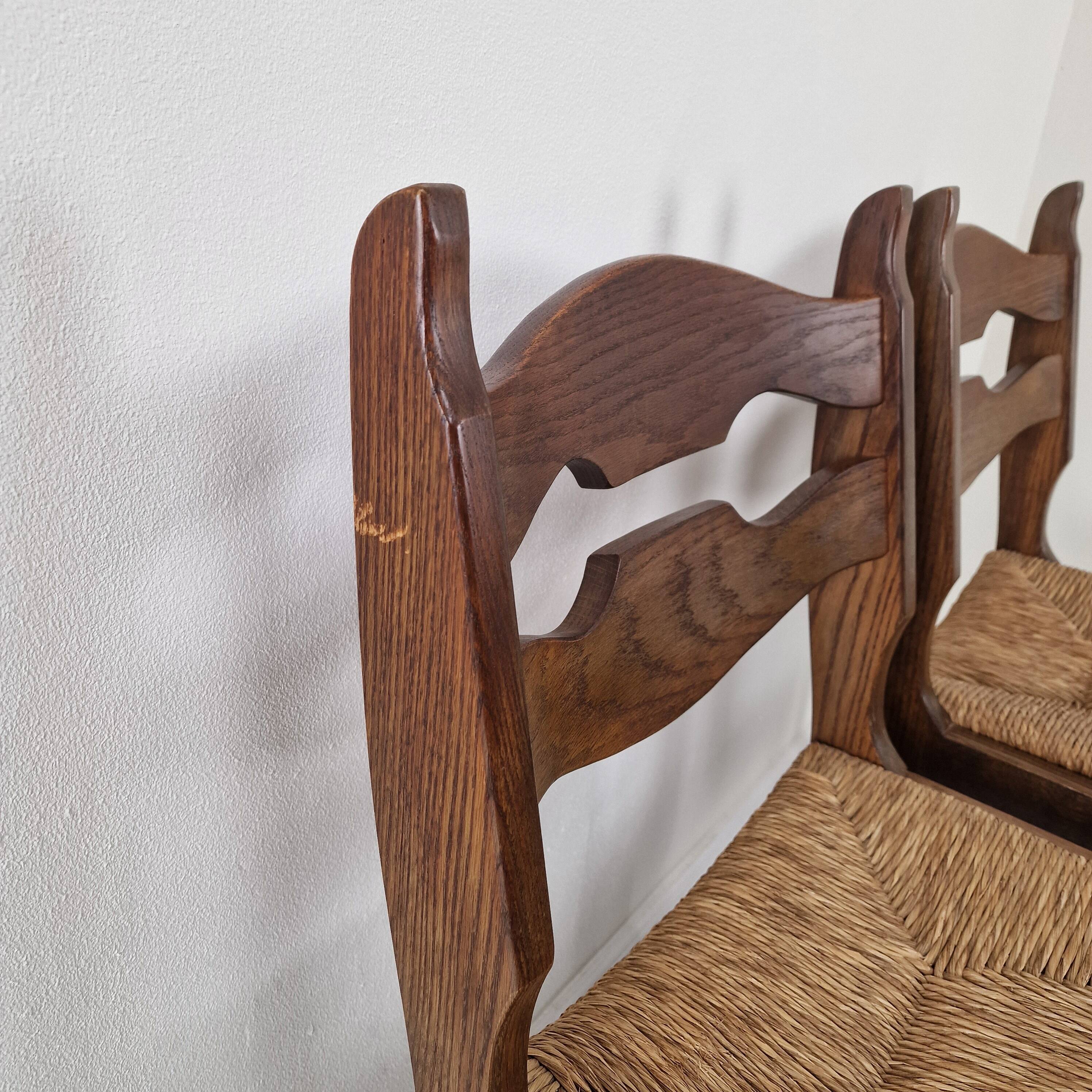 MidCentury Brutalist Oak "Razor Blade" Dining Chairs, Set of 6, France 60's