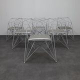 6x Geometric Wire Frame Dining Chairs, rare