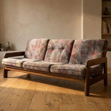 Retro sofa, solid wood frame, 1970s, Central Europe