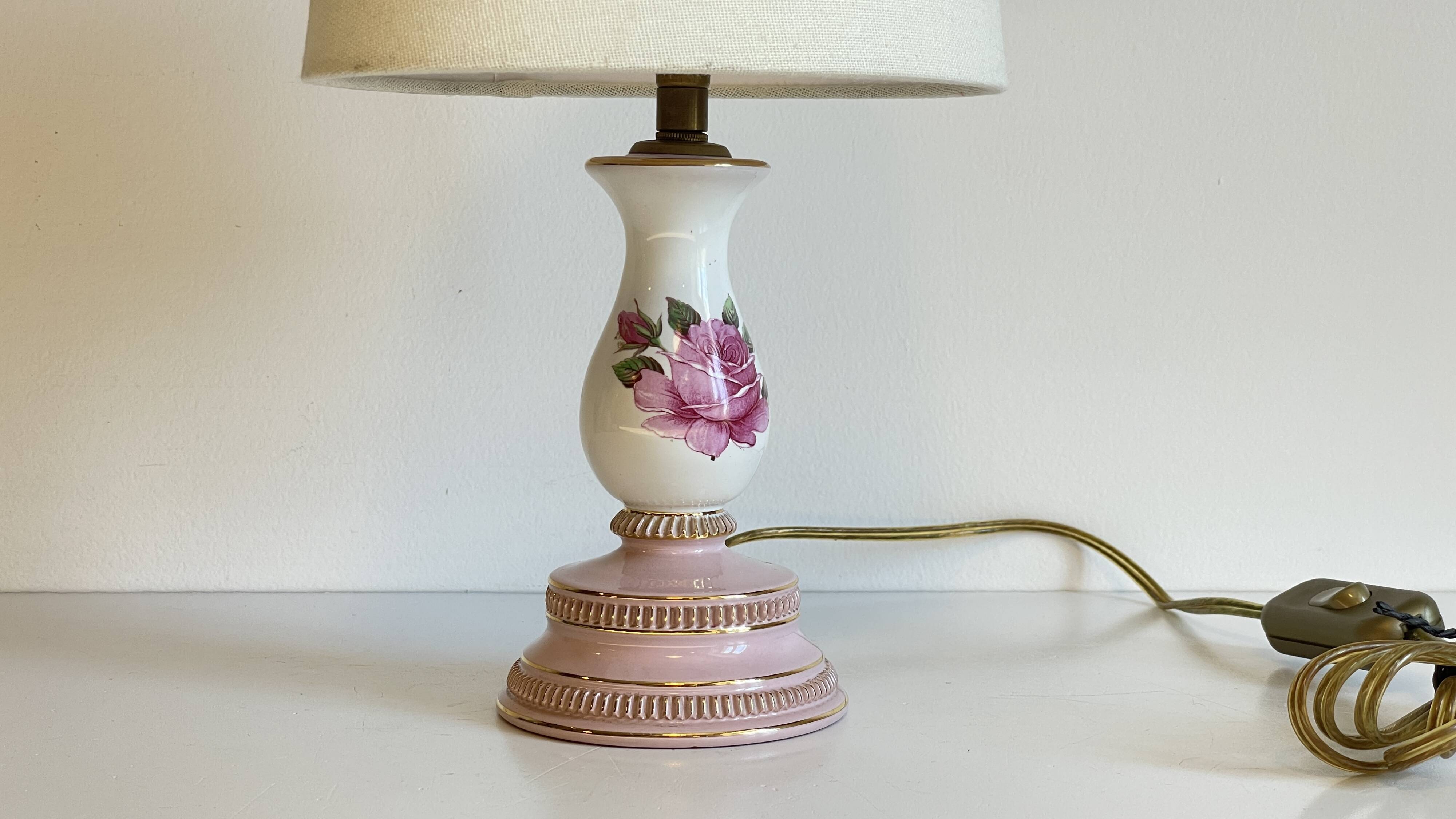 Lampe céramique italy roses et or