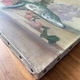 HST painting "Still life with basket and pike" signed H. Baillet 1912
