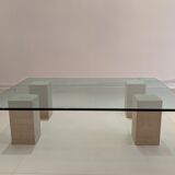 Table en verre et pieds en travertin