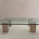 Glass table and travertine feet