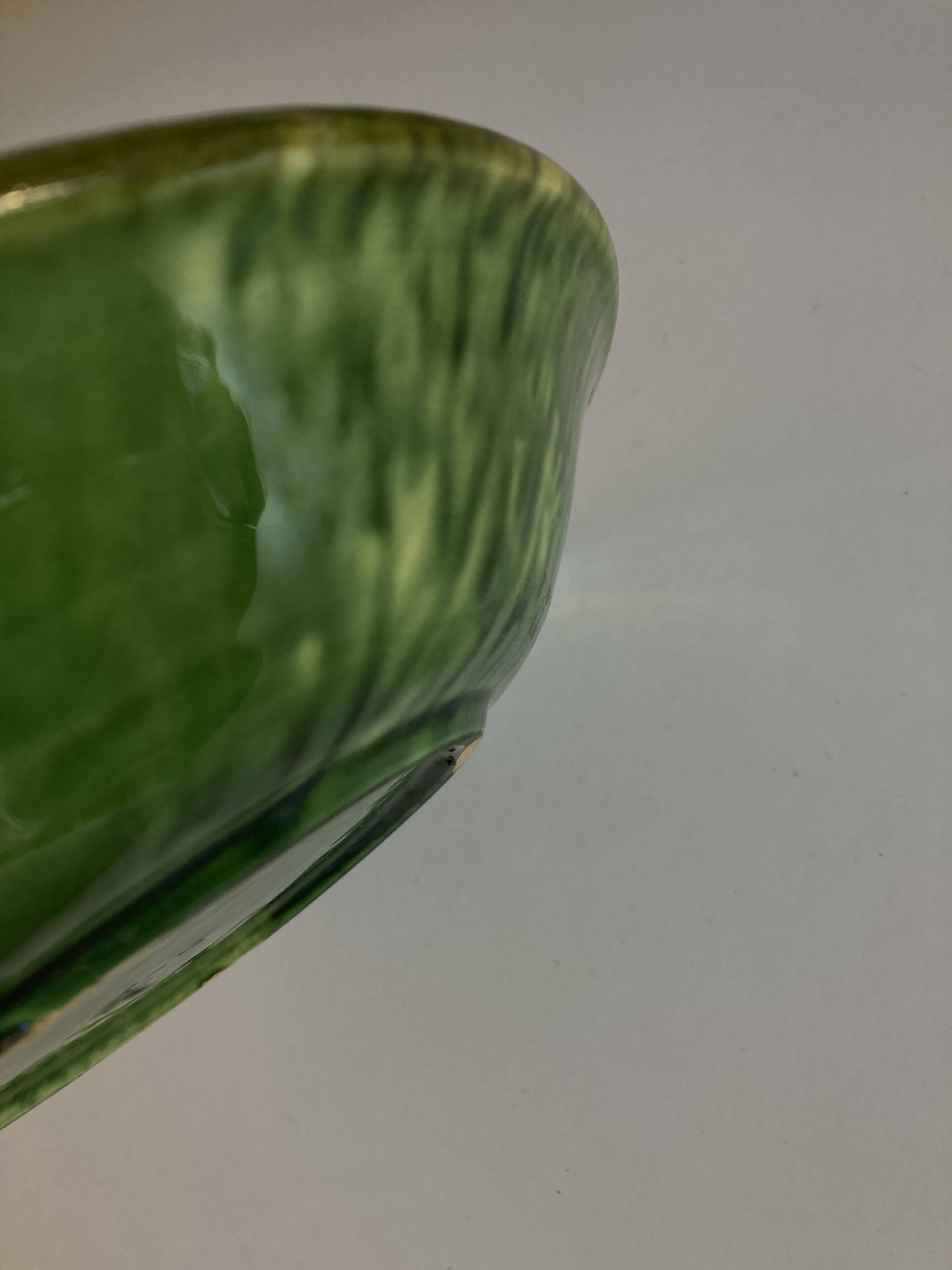 Aegitna hollow dish in green glazed earthenware Vallauris 1960