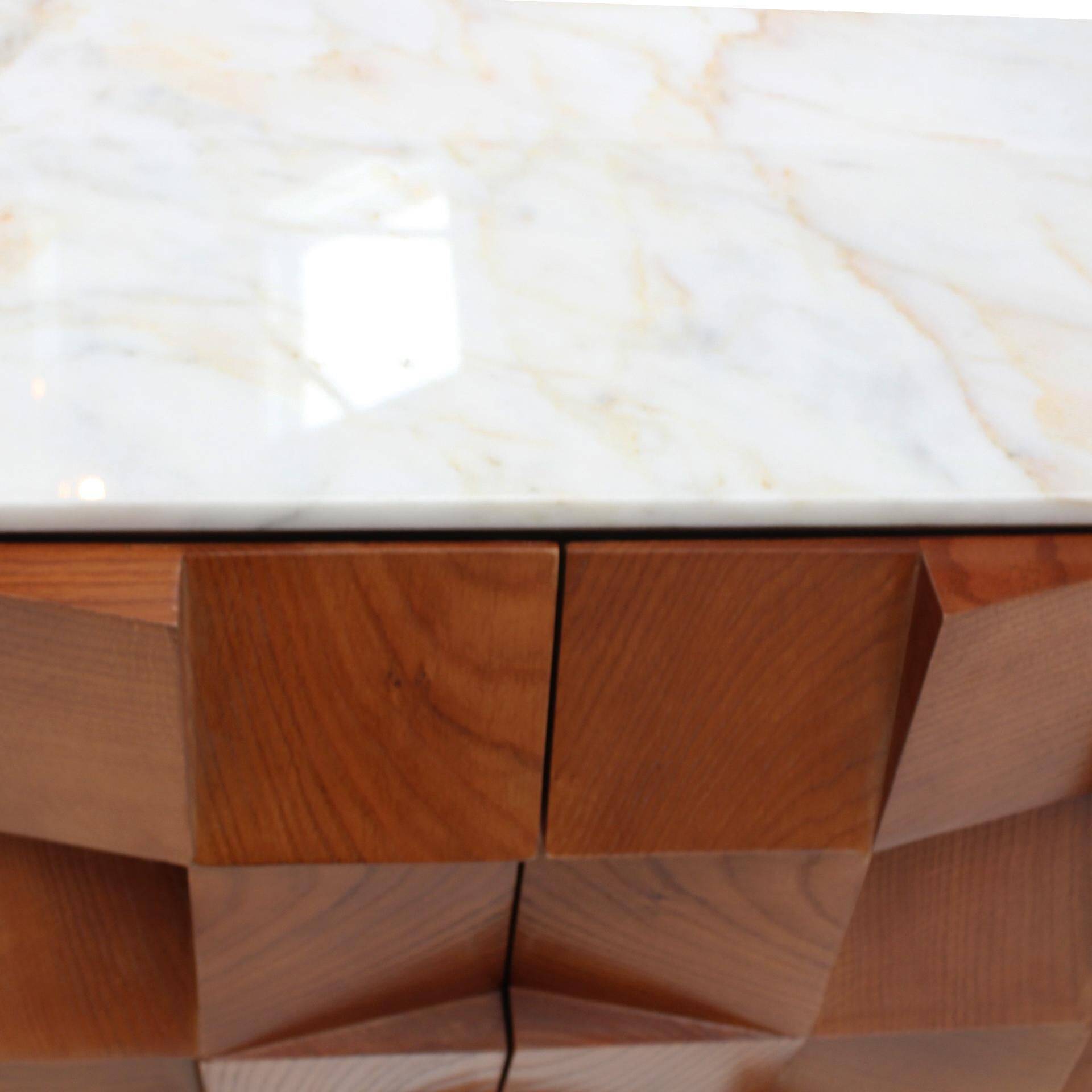 Brutalist Style Sideboard In Solid Wood and Siena Marble