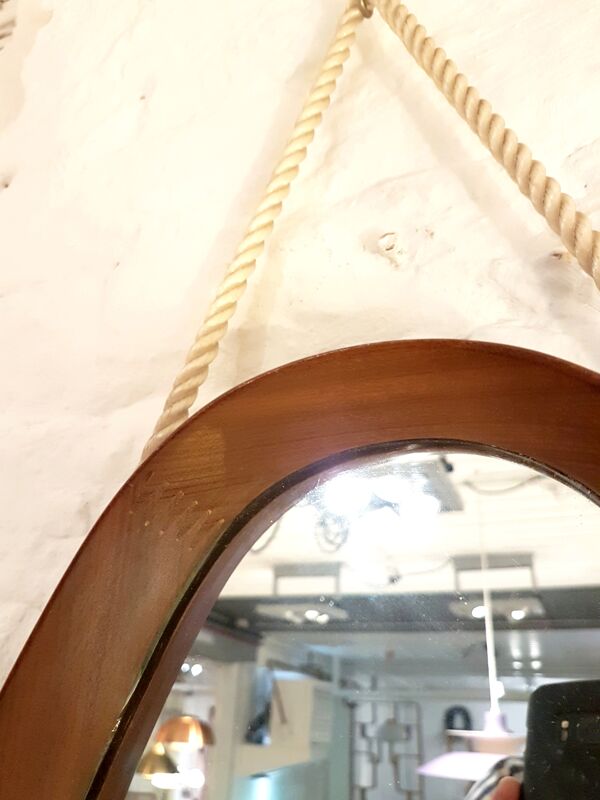 Miroir de hall ovale cadre bois scandinavie 1960s 33x100cm
